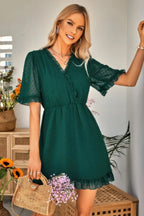 Solid Ruffle Hem Swiss Dot Short Sleeve Midi Dress | Mixtshop LLC