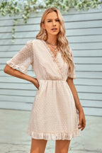 Solid Ruffle Hem Swiss Dot Short Sleeve Midi Dress | Mixtshop LLC