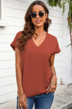 Solid V Neck Short Sleeve Loose Fit Shirt | Mixtshop LLC