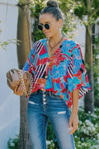 V Neck Button Kimono Sleeve Top | Mixtshop LLC