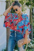 V Neck Button Kimono Sleeve Top | Mixtshop LLC
