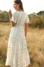 Elegant Floral Ruffle Deep V Neck Slit Dress | Mixtshop LLC