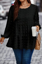 Plus Swiss Dot Round Neck Ruffle Hem Blouse | Mixtshop LLC
