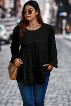 Plus Swiss Dot Round Neck Ruffle Hem Blouse | Mixtshop LLC