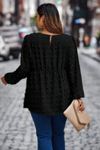 Plus Swiss Dot Round Neck Ruffle Hem Blouse | Mixtshop LLC