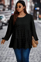 Plus Swiss Dot Round Neck Ruffle Hem Blouse | Mixtshop LLC