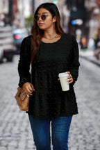 Plus Swiss Dot Round Neck Ruffle Hem Blouse | Mixtshop LLC