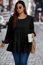 Plus Swiss Dot Round Neck Ruffle Hem Blouse | Mixtshop LLC