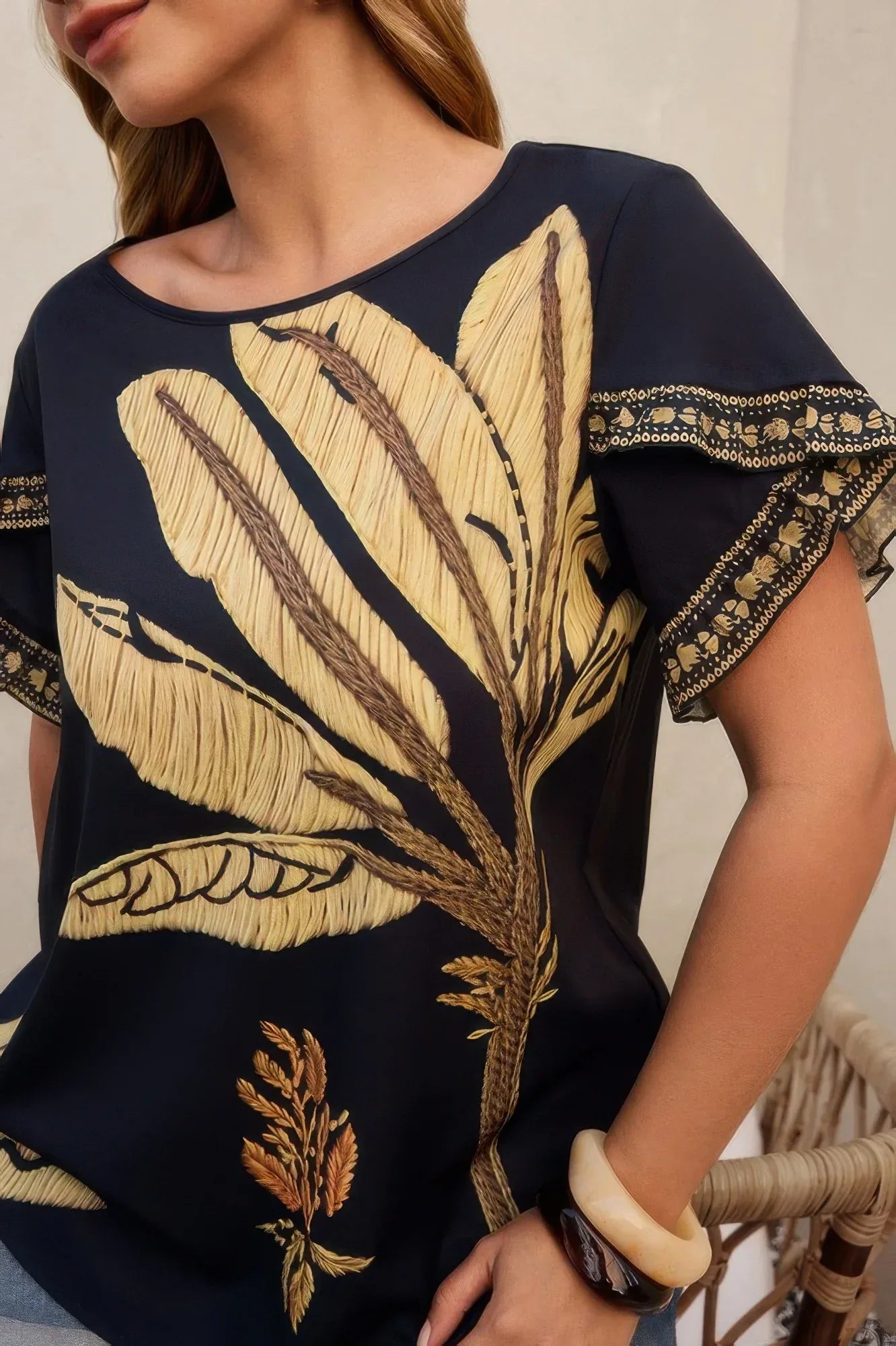 Plus Tropical Print Ruffle Hem Sleeve Blouse | Mixtshop LLC