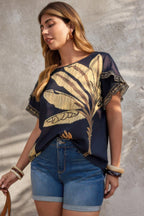 Plus Tropical Print Ruffle Hem Sleeve Blouse | Mixtshop LLC