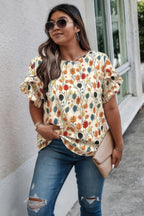 Plus Round Neck Floral Flounce Sleeve Loose Shirt | Mixtshop LLC
