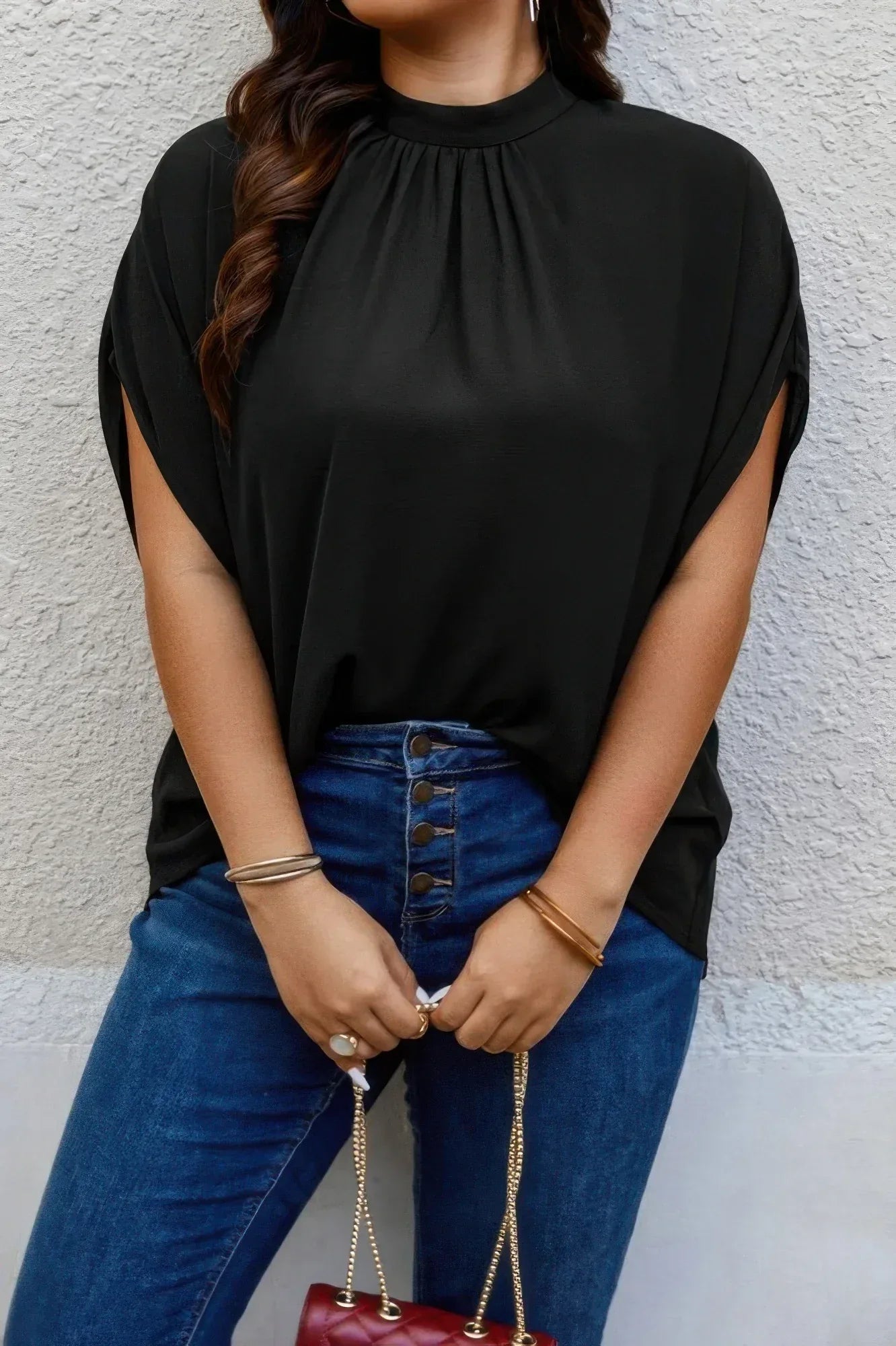Plus Mock Neck Batwing Sleeve Loose Tunic Top | Mixtshop LLC Main image