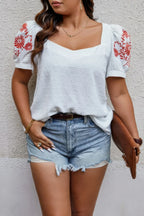 Plus Size Square Neck Floral Puff Sleeve Shirt | Mixtshop LLC
