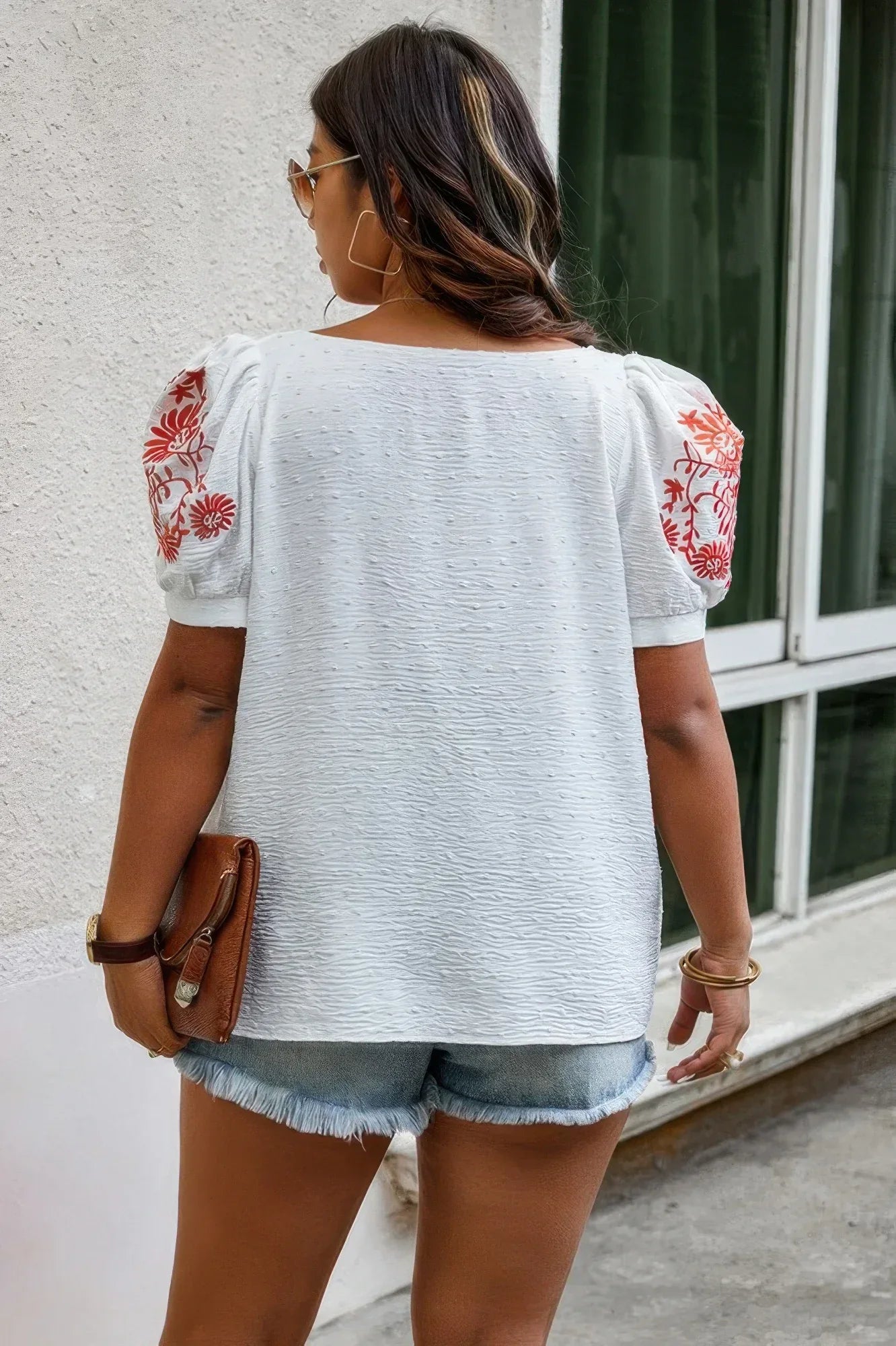 Plus Size Square Neck Floral Puff Sleeve Shirt | Mixtshop LLC