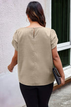 Plus Size Solid Round Neck Fold Short Sleeve Shirt | Mixtshop LLC