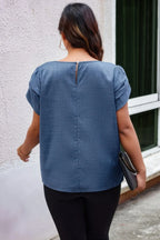 Plus Size Solid Round Neck Fold Short Sleeve Shirt | Mixtshop LLC