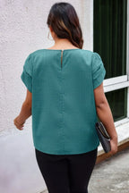 Plus Size Solid Round Neck Fold Short Sleeve Shirt | Mixtshop LLC