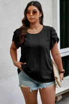 Plus Size Solid Swiss Dots Short Sleeve Blouse | Mixtshop LLC
