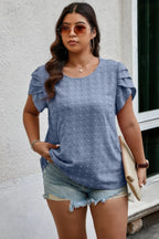 Plus Size Solid Swiss Dots Short Sleeve Blouse | Mixtshop LLC