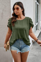 Plus Size Solid Swiss Dots Short Sleeve Blouse | Mixtshop LLC