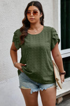 Plus Size Solid Swiss Dots Short Sleeve Blouse | Mixtshop LLC