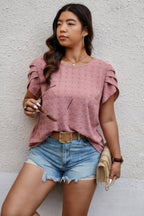 Plus Size Solid Swiss Dots Short Sleeve Blouse | Mixtshop LLC