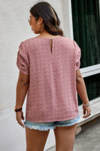 Plus Size Solid Swiss Dots Short Sleeve Blouse | Mixtshop LLC