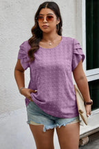 Plus Size Solid Swiss Dots Short Sleeve Blouse | Mixtshop LLC