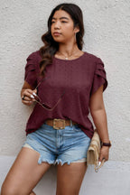 Plus Size Solid Swiss Dots Short Sleeve Blouse | Mixtshop LLC