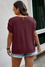 Plus Size Solid Swiss Dots Short Sleeve Blouse | Mixtshop LLC