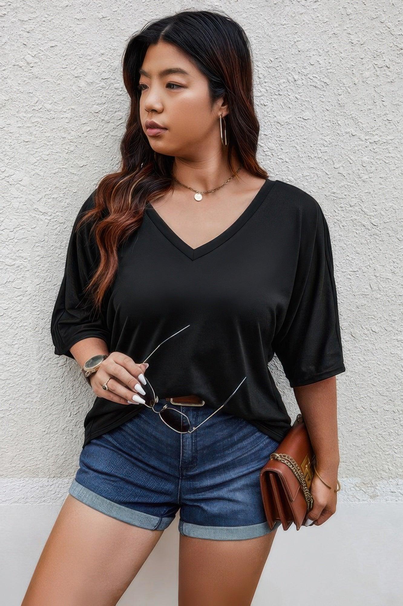 Plus Size Solid Drop Shoulder Short Sleeve Shirt Secondary image
