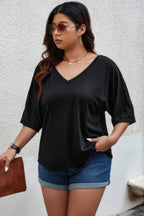 Plus Size Solid Drop Shoulder Short Sleeve Shirt | Mixtshop LLC