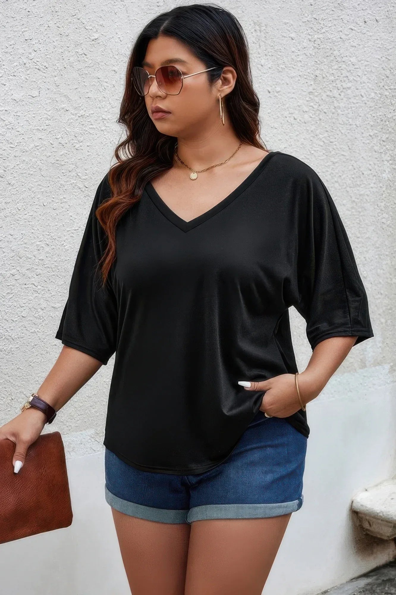 Plus Size Solid Drop Shoulder Short Sleeve Shirt | Mixtshop LLC