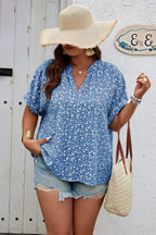 Plus Size Floral Print V Neck Short Sleeve Blouse | Mixtshop LLC