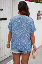 Plus Size Floral Print V Neck Short Sleeve Blouse | Mixtshop LLC