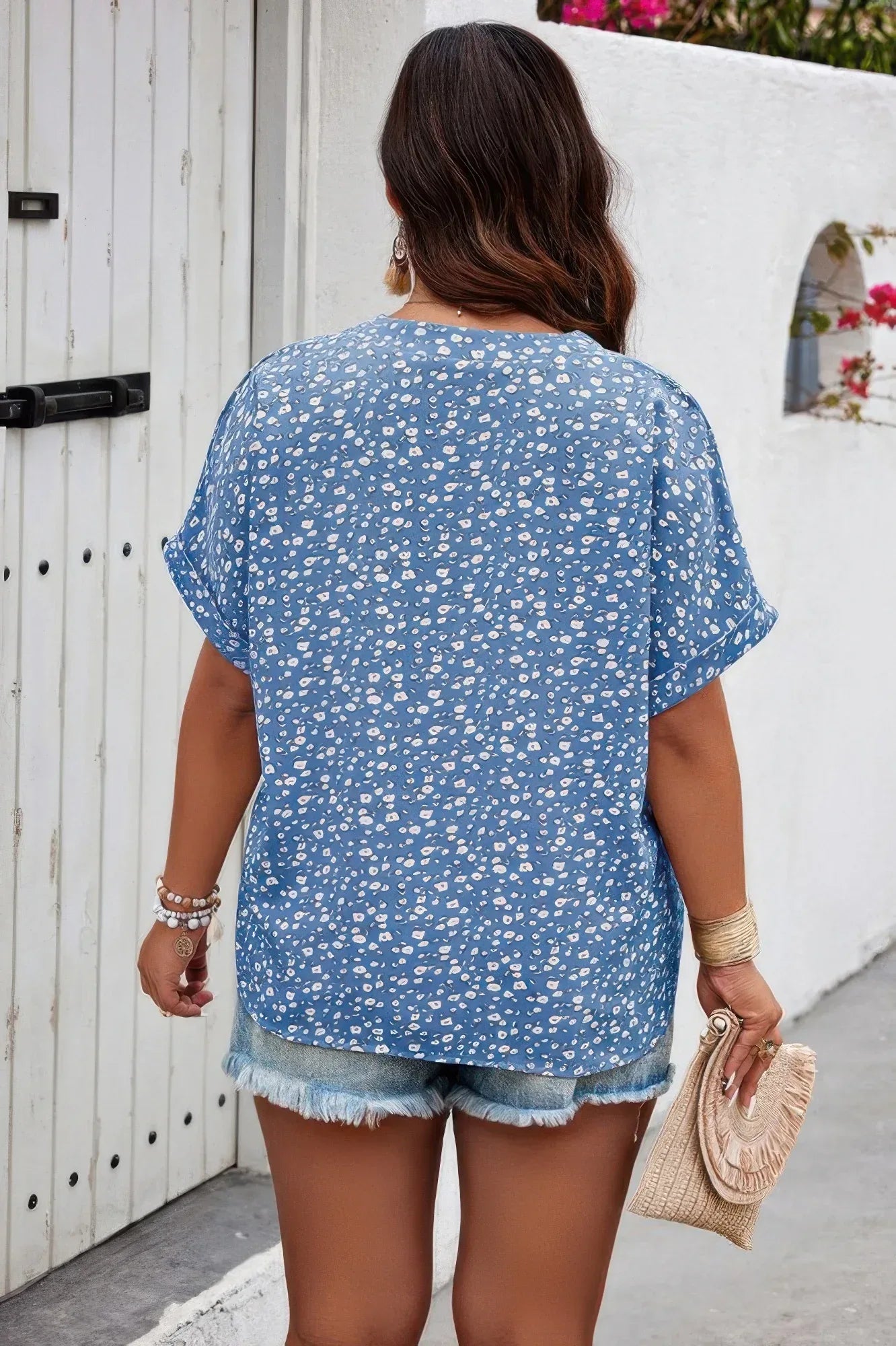 Plus Size Floral Print V Neck Short Sleeve Blouse | Mixtshop LLC