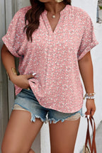 Plus Size Floral Print V Neck Short Sleeve Blouse | Mixtshop LLC
