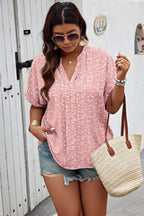 Plus Size Floral Print V Neck Short Sleeve Blouse | Mixtshop LLC