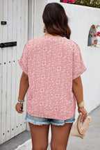 Plus Size Floral Print V Neck Short Sleeve Blouse | Mixtshop LLC
