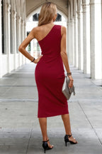 Solid One Shoulder Sleeveless Bodycon Midi Dress | Mixtshop LLC