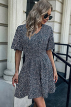 Allover Print V Neck Flounce Sleeve Fit Dress | Mixtshop LLC