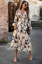 Boho V Neck A Line High Waist Long Sleeve Dress | Mixtshop LLC