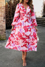 Boho V Neck A Line High Waist Long Sleeve Dress | Mixtshop LLC