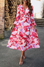 Boho V Neck A Line High Waist Long Sleeve Dress | Mixtshop LLC