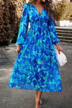 Boho V Neck A Line High Waist Long Sleeve Dress | Mixtshop LLC
