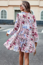Floral Print Tiered Sleeve Ruffle Hem Smock Dress | Mixtshop LLC