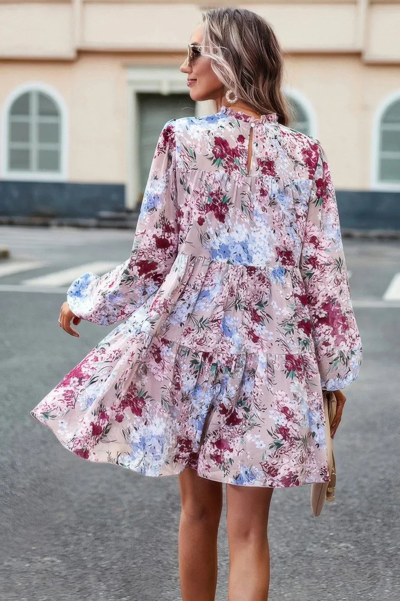 Floral Print Tiered Sleeve Ruffle Hem Smock Dress | Mixtshop LLC
