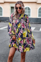 Floral Print Tiered Sleeve Ruffle Hem Smock Dress | Mixtshop LLC