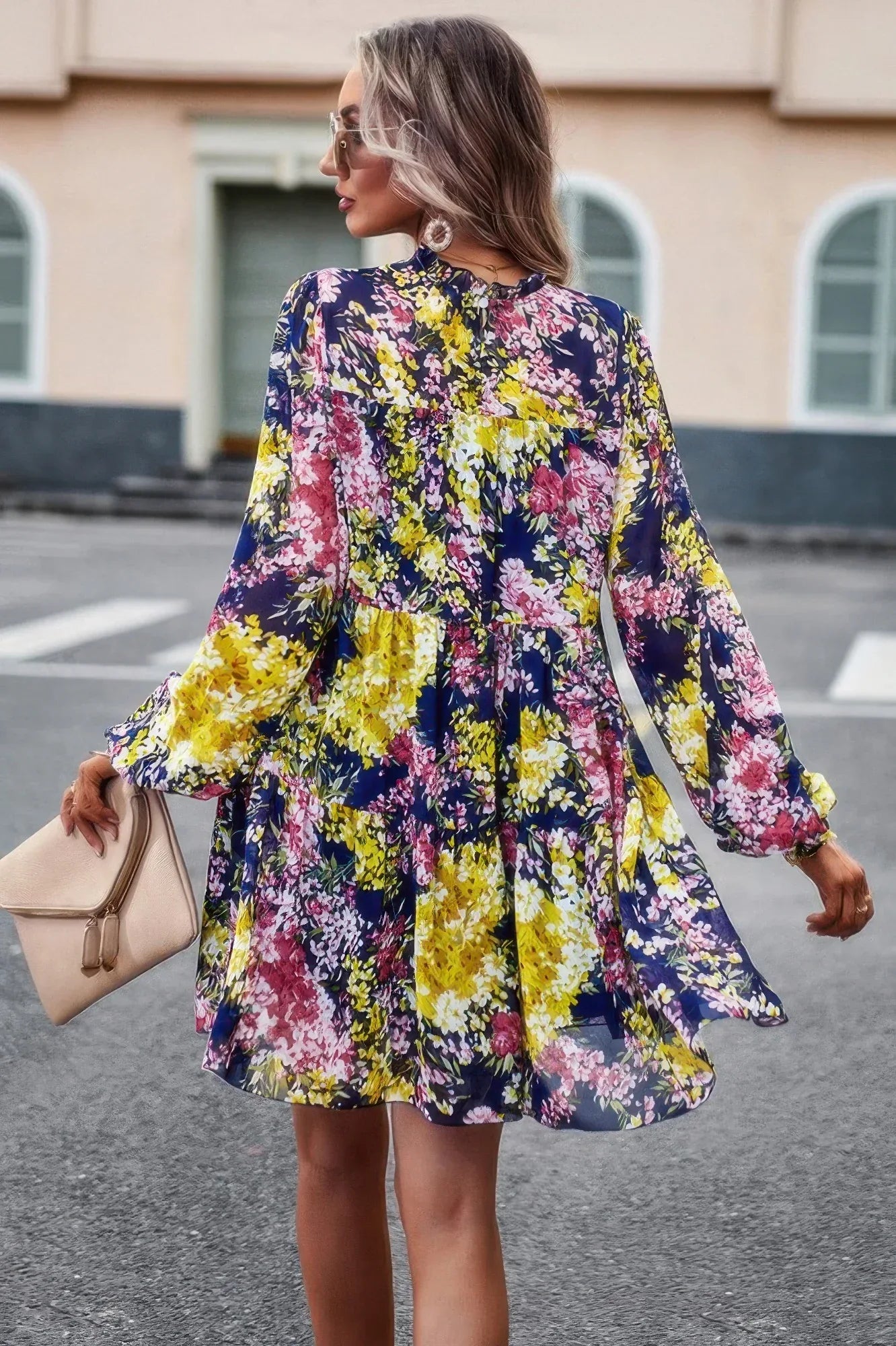 Floral Print Tiered Sleeve Ruffle Hem Smock Dress | Mixtshop LLC