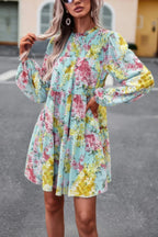Floral Print Tiered Sleeve Ruffle Hem Smock Dress | Mixtshop LLC